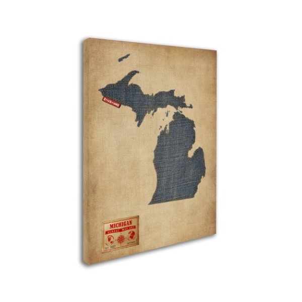 Michael Tompsett 'Michigan Map Denim Jeans Style' Canvas Art,18x24